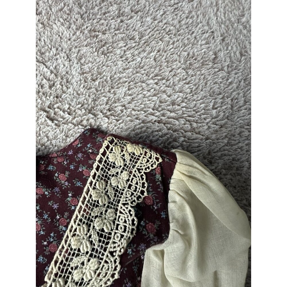 Gunne Sax by Jessica RARE 1970s Vintage Dress Burgundy Calico Midi Dress Size 9 - Picture 15 of 16
